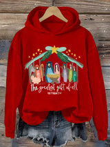 Retro Christmas The Greatest Gift Of All Matthew 1:21 Print Hoodie