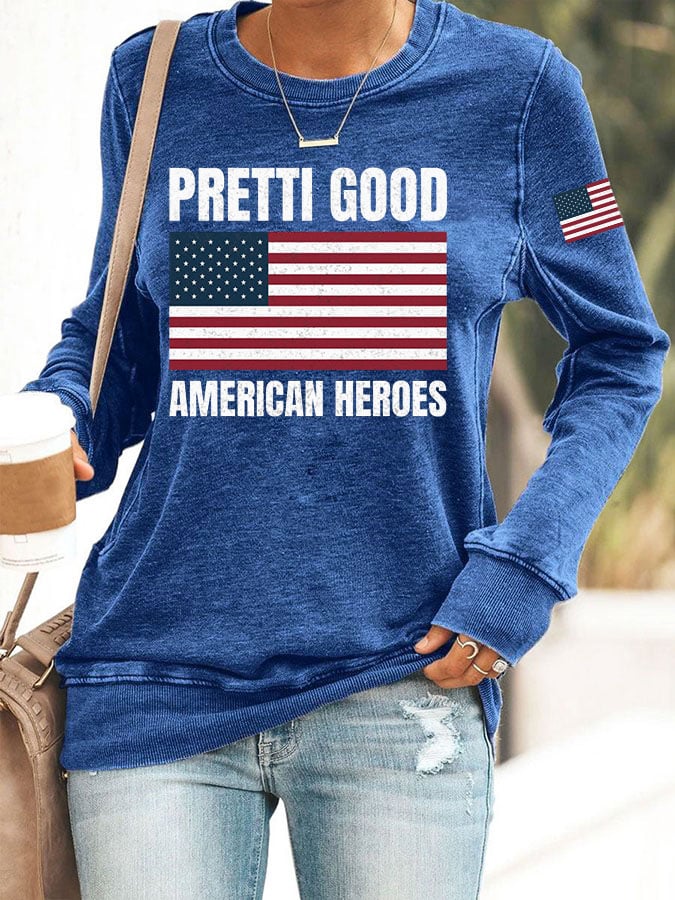 Women's Pretti Good American Heroes Print Casual Sweatshirt