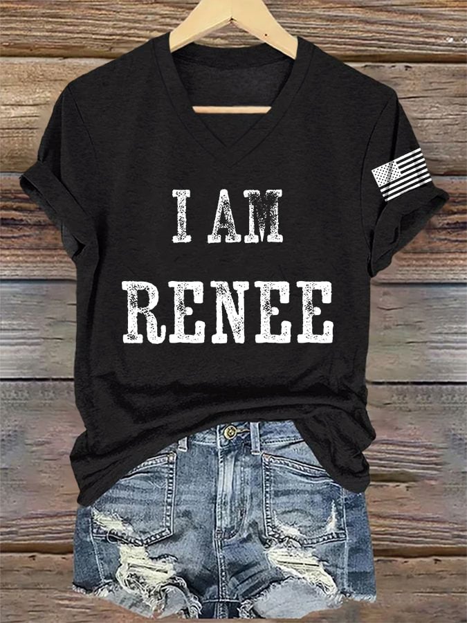V-Neck Retro I Am Renee Print T-Shirt
