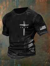 Men's Vintage Faith Cross Print Casual T-Shirt