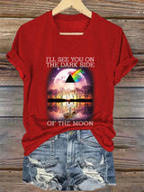 V-Neck Retro I'll See You On The Dark Side Of The Moon Print T-Shirt