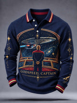 Men's In Loving Memory of Our Captain Printed Long Sleeve Polo