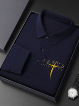 Men's Vintage Faith “Jesus Because Of Him” Long Sleeves Polo Shirt