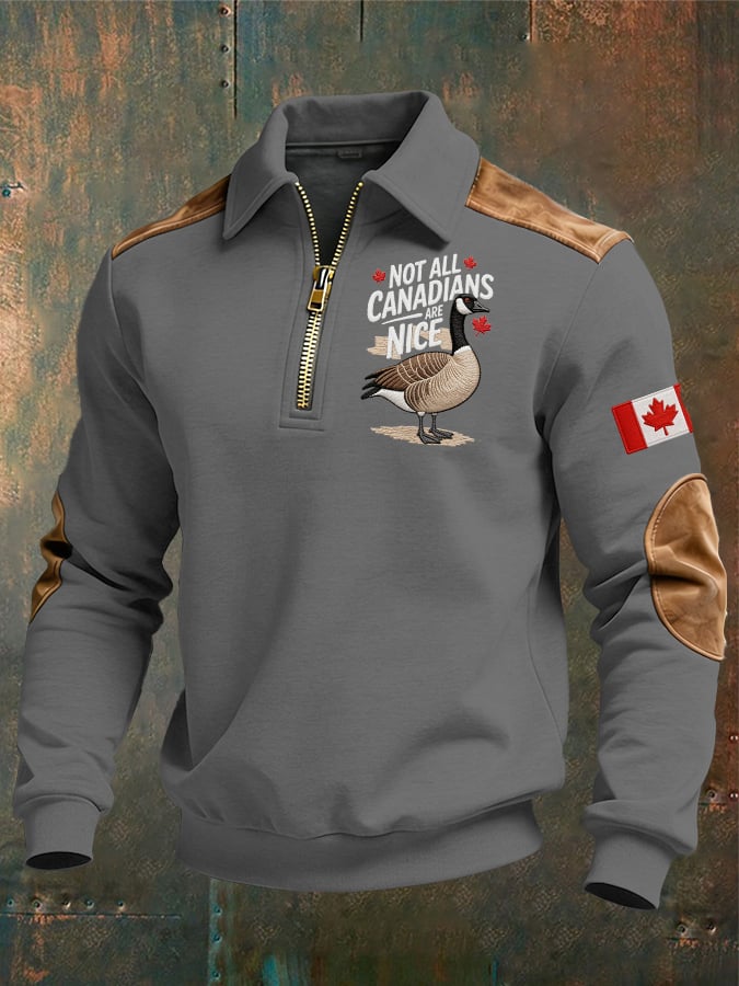 Men's casual Canadian Print Zipper Sweatshirt