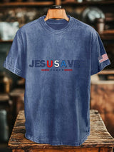 Men's Vintage USA Jesus Saves Printed Round Neck T-Shirt