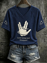 Women's Live Long And Prosper Print Casual T-shirt
