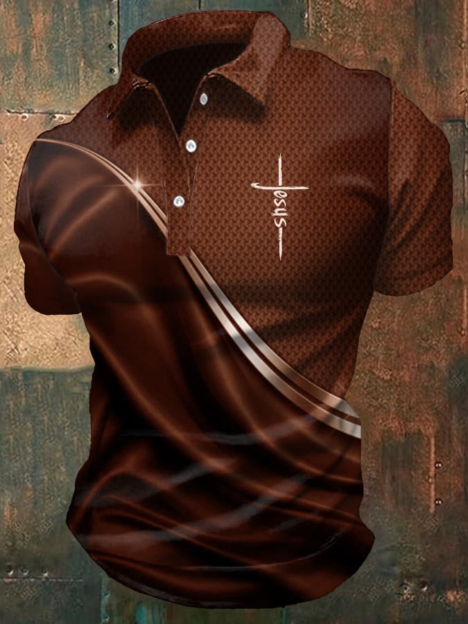 Men's Casual Christian Print Polo Shirt