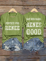 V-Neck Retro Justice For Renee Say Her Name:Renee Nicole Good Print T-Shirt