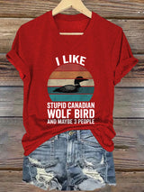 Women's casual Canadian wolf and bird T-shirt