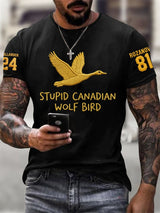 Men's Stupid Canadian Wolf Bird Print T-Shirt