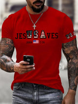 Men's Vintage USA Jesus Saves Printed Round Neck T-Shirt