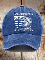 I Am A Simple Man, I Like Fishing And Believe In Jesus Print Baseball Cap