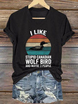 Women's casual Canadian wolf and bird T-shirt
