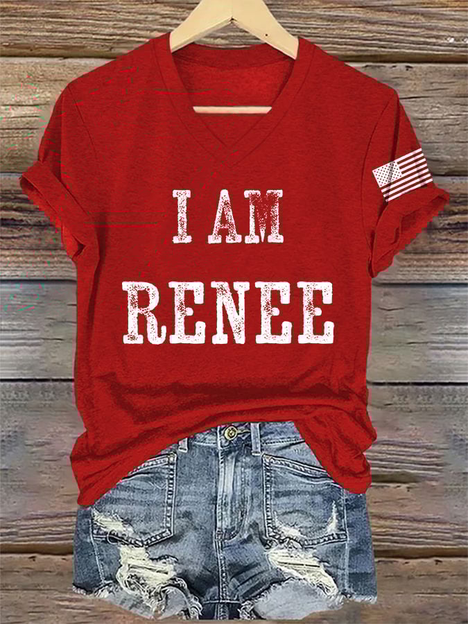 V-Neck Retro I Am Renee Print T-Shirt