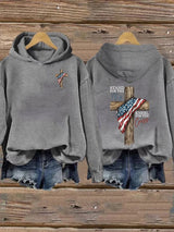 Women's   Stand For The Flag Kneel For The Cross Printed Casual  Hoodie