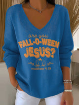 Women's Are You Fall-O-Ween Jesus Print V Neck Sweater