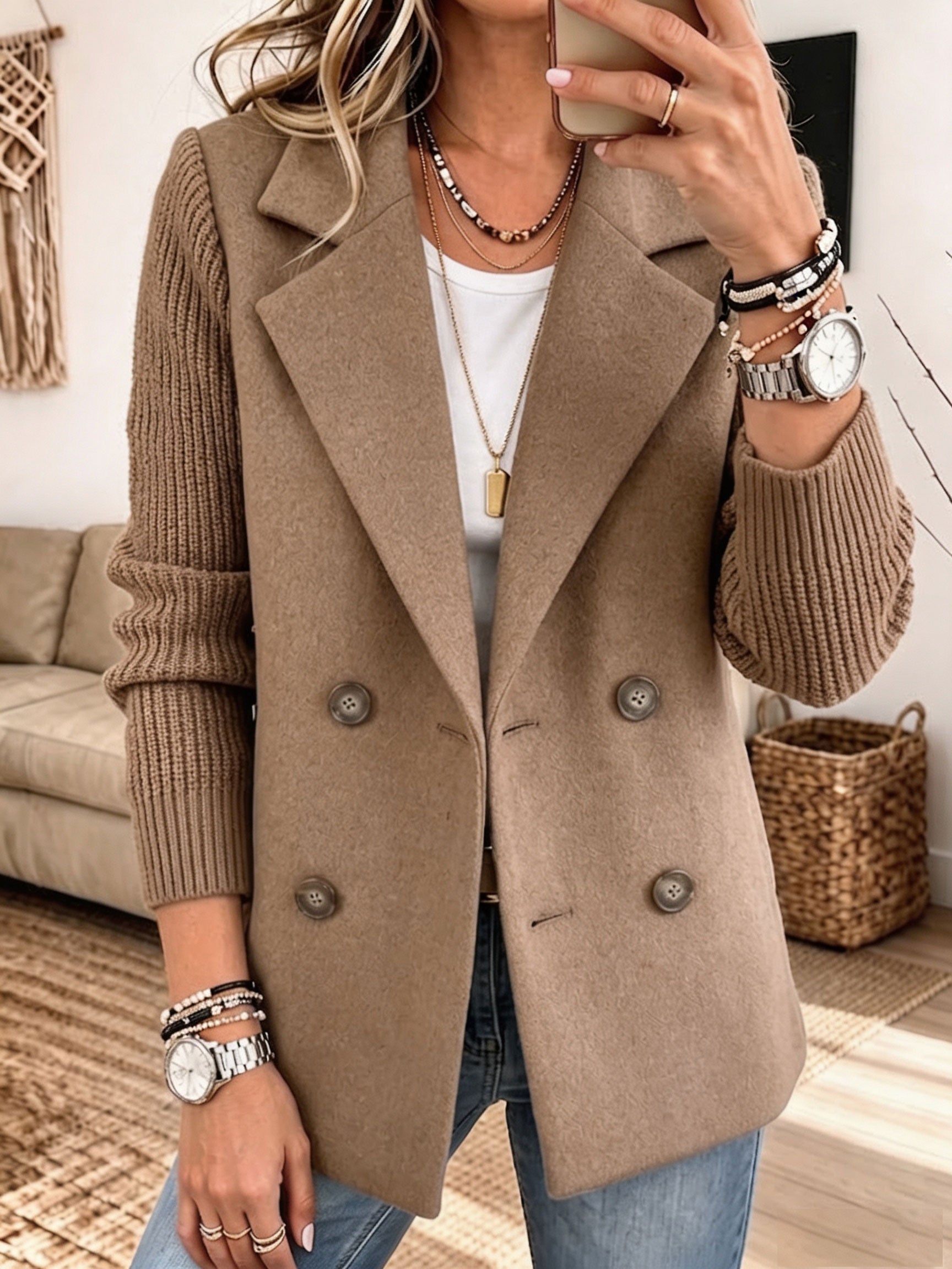 🤲LAST DAY SAVE 49% ⏰✨ Cozy Knit-Sleeve Blazer – Chic, Warm & Effortless