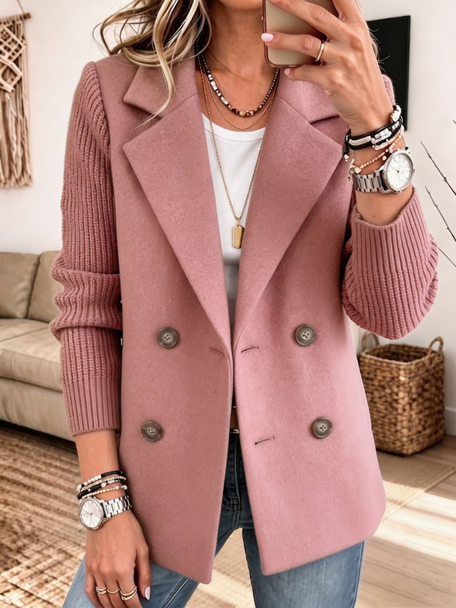 🤲LAST DAY SAVE 49% ⏰✨ Cozy Knit-Sleeve Blazer – Chic, Warm & Effortless
